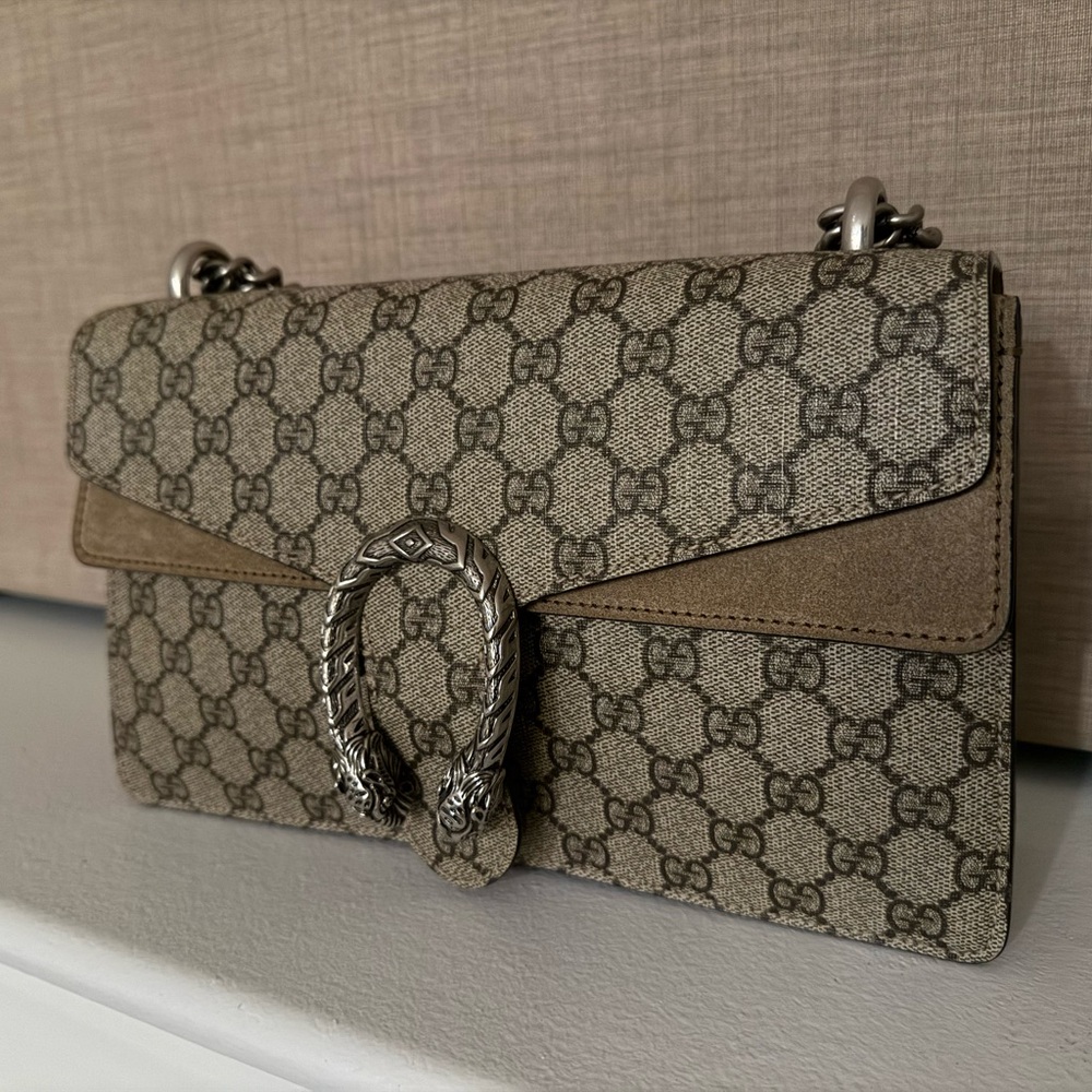 Gucci Cream and Brown Dionysus Shoulder Bag with Iconic Monogram